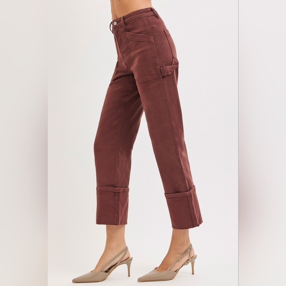 Risen HR Straight Fit Wide Cuffed Jeans Choco Brown Neutral Utility Various NEW - Picture 7 of 11